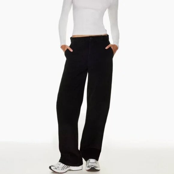 Aritzia TNA Black Mid Rise Ripcord Corduroy Wide Leg Pants - Picture 1 of 7